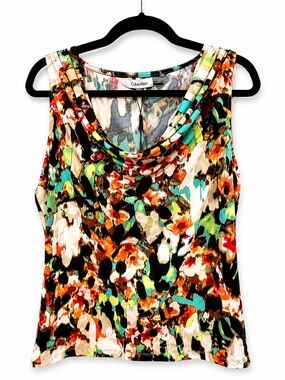 NWT Calvin Klein Sleeveless Cowl Neck Blouse Floral Abstract Print Size M